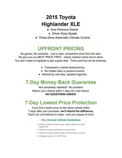 2015 Toyota Highlander AWD 4dr V6 XLE